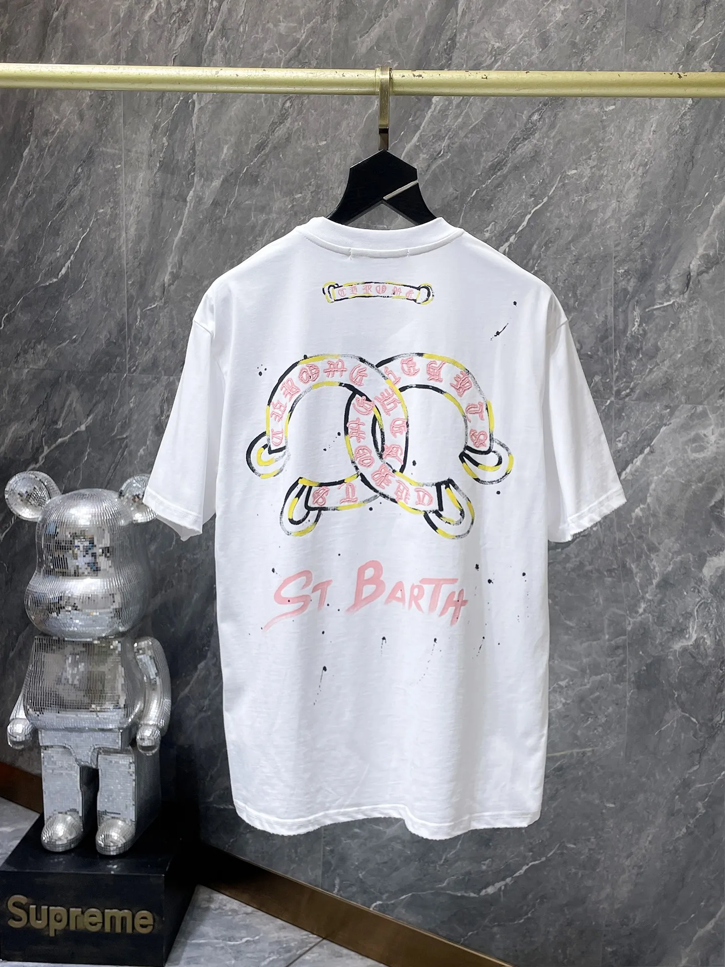 P150 new Chrome Hearts 25ss high-end version for summer! ! High-weight, environmentally friendly and high-quality top-quality fabric 280g Crow Sanskrit hand-painted scratched foam short-sleeves. Counter synchronization. 1:1 replica version. Recommended color: black white. Size: S, M, L, XL